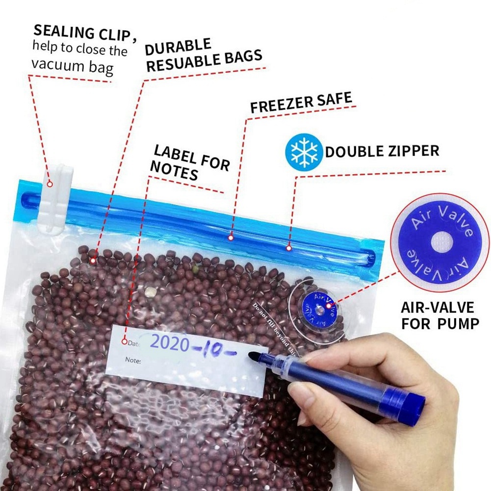 Food Storage Vacuum Pump - HIWS Sous-Vide-Beutel 20er-Pack Wiederverwendbare Elektrische Vakuum-Lebensmittelaufbewahrung