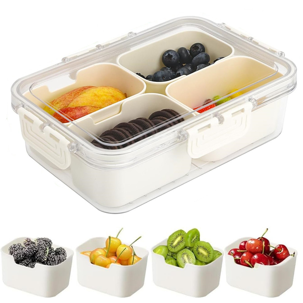 Food Storage With Colander - Tragbare Lebensmittel-Aufbewahrungsbox, Snackbox, 4 Fächer mit
