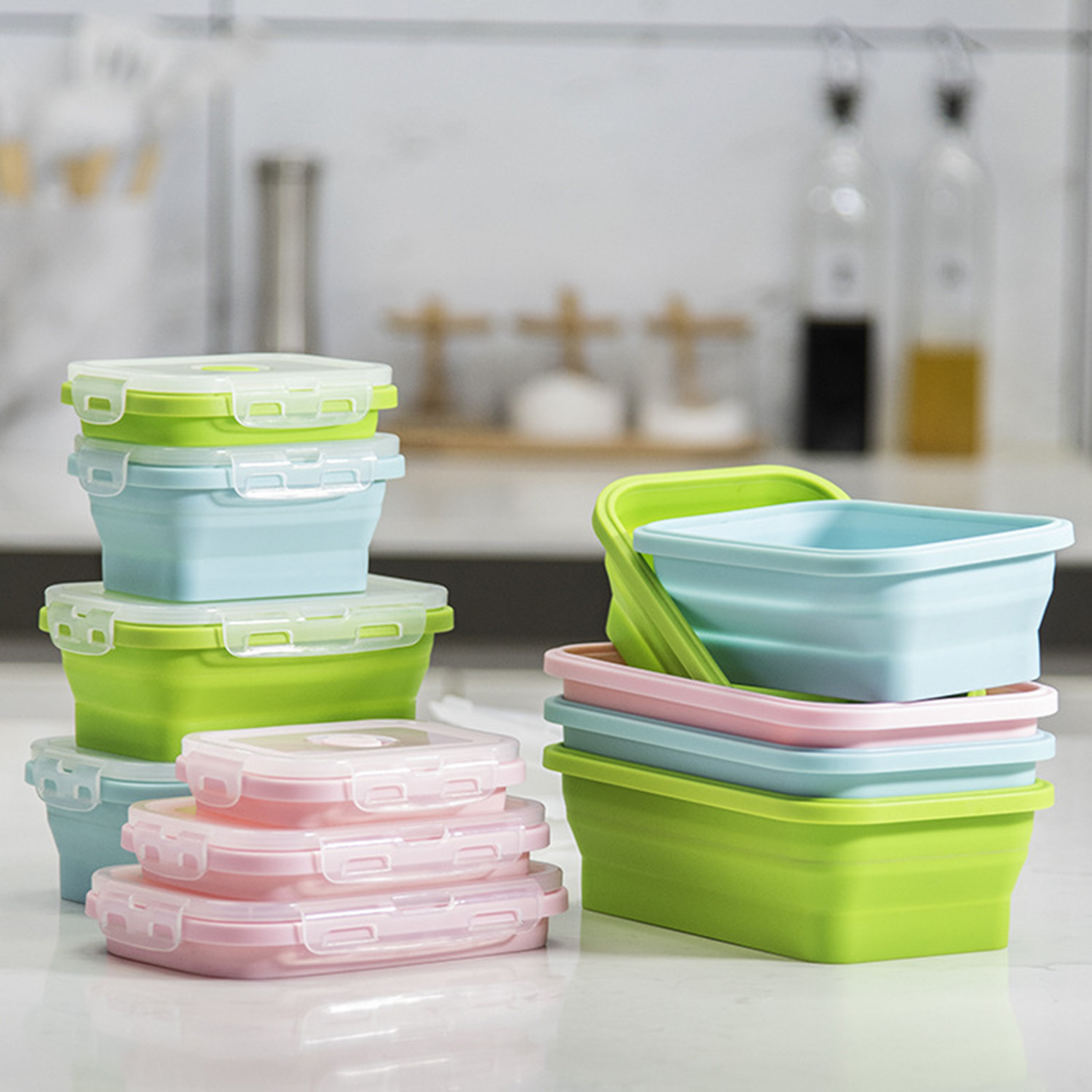 Food Storage Containers Plastic Box - Silikon-Lunchbox, Lebensmittelqualität, faltbarer Behälter, mikrowellengeeignet, tragbare