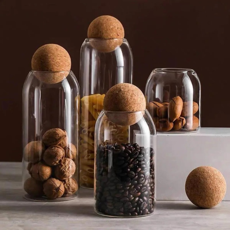 Food Storage Jar Set - Glas-Aufbewahrungsgläser mit Kugel-Korkverschluss für Tee, Gewürze,