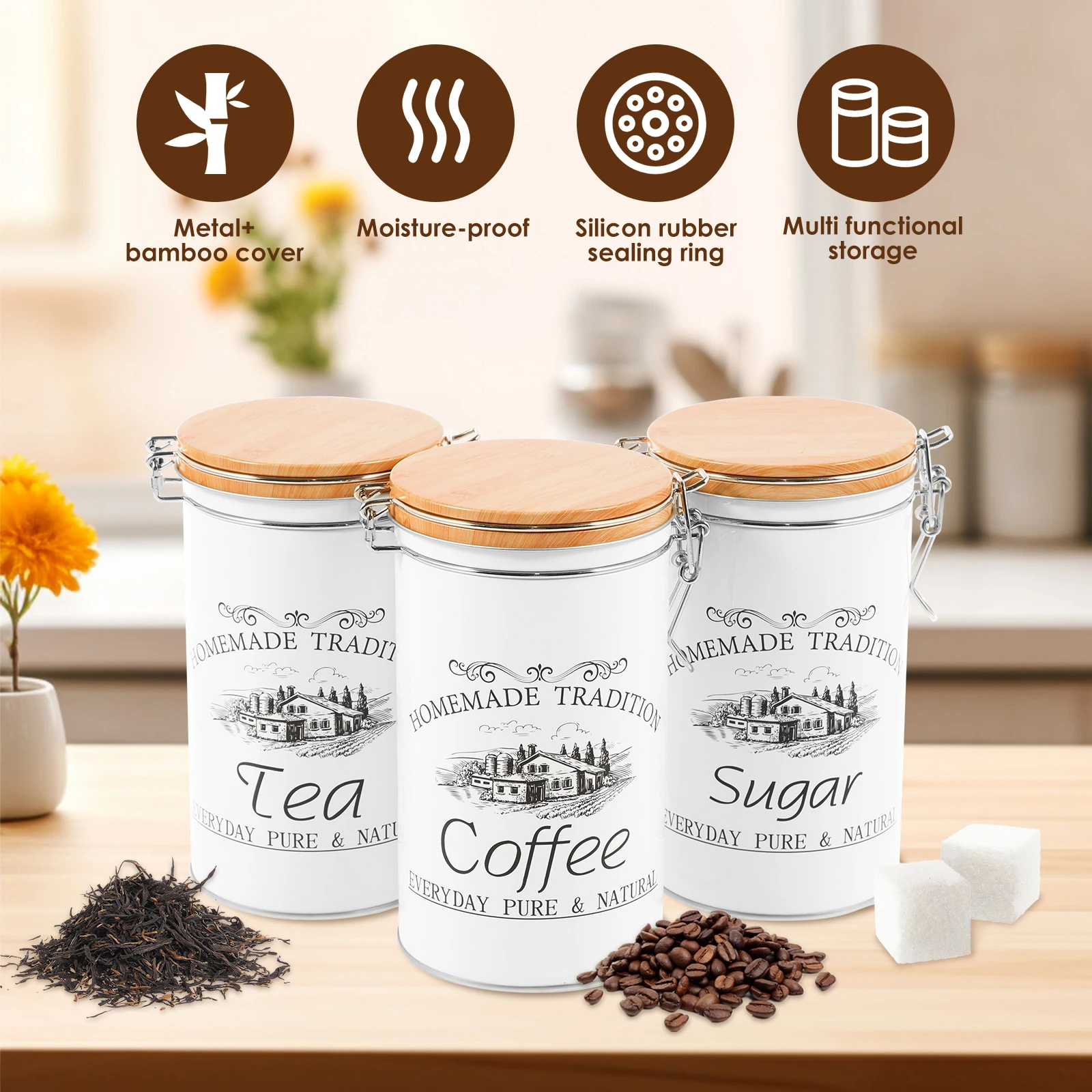 3 Teile/satz Tee Kaffee Zucker – Food Storage Jar Set Bewertung und Preis