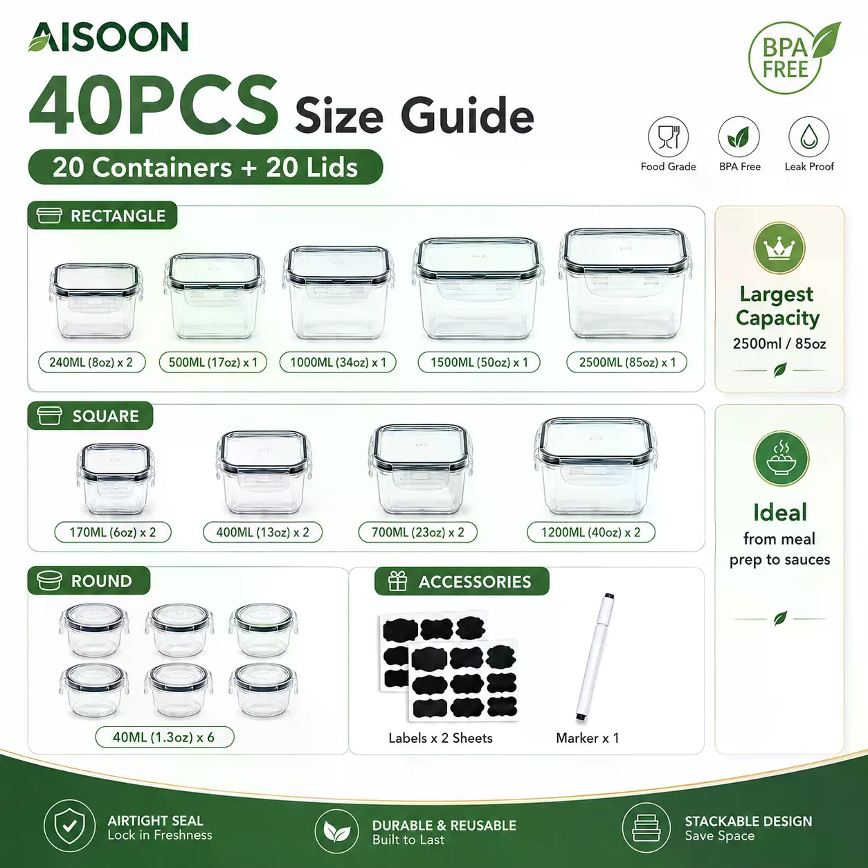 40-teiliges Set extra großer,  – Food Storage With Colander Bewertung und Preis