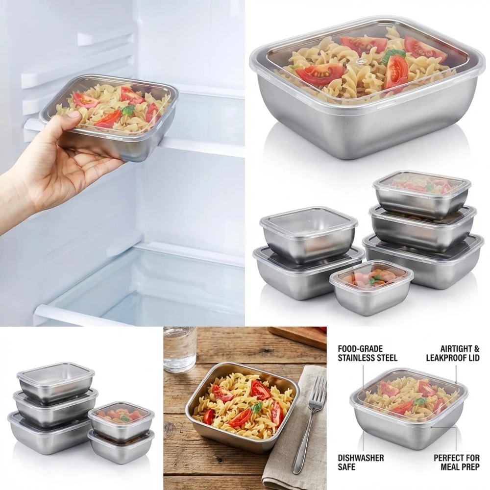 6-teiliges Edelstahl-Lebensmit – Food Storage Jar Set Bewertung und Preis